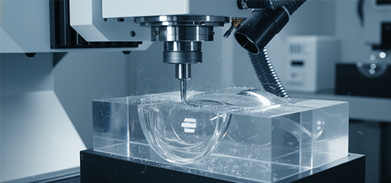 CNC milling an acrylic lens CNC milling an acrylic lens