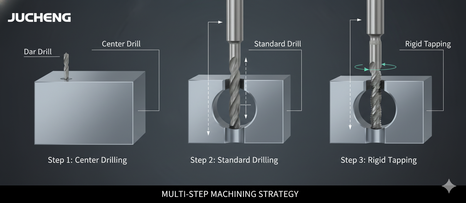 Multi-step drilling sequence Multi-step drilling sequence
