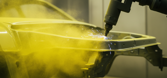 robotic electrostatic spray guns applying durable yellow polymers