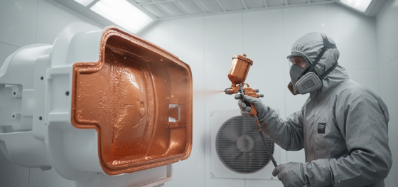 spraying conductive copper shielding paint inside plastic clinical enclosures spraying conductive copper shielding paint inside plastic clinical enclosures