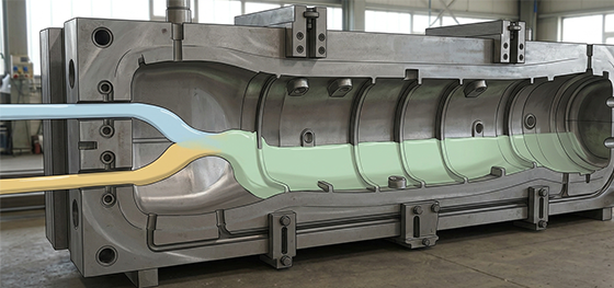 liquid dynamics visualization for oversized reaction injection molding parts