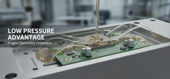 low pressure advantage for fragile electronics in the RIM encapsulation process low pressure advantage for fragile electronics in the RIM encapsulation process