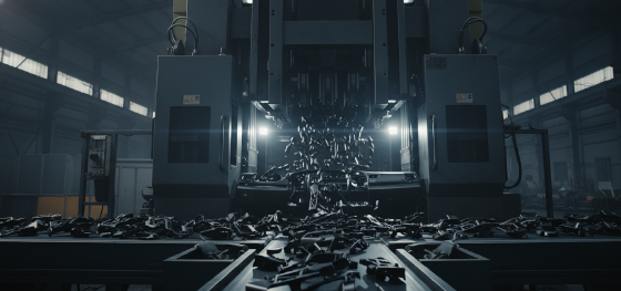 High-volume mass production of identical ABS automotive parts using heavy-duty injection molding presses High-volume mass production of identical ABS automotive parts using heavy-duty injection molding presses
