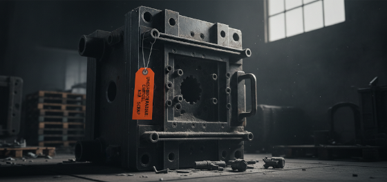 Massive P20 steel injection mold abandoned in a warehouse due to severe design flaws