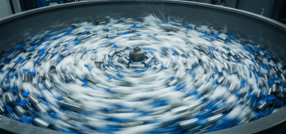 ceramic media removing sharp burrs inside a tumbling bowl