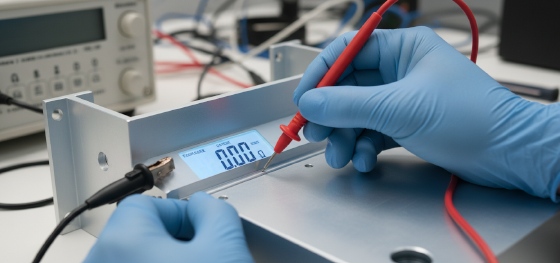 measuring electrical grounding conductivity on chemically treated hardware