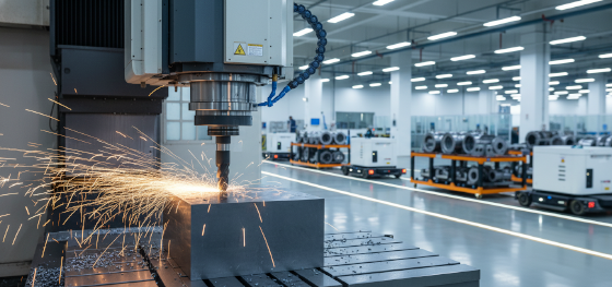 5-axis CNC mill roughing a 1045 steel block inside Jucheng Precision's automated Shenzhen manufacturing facility_ 5-axis CNC mill roughing a 1045 steel block inside Jucheng Precision's automated Shenzhen manufacturing facility_