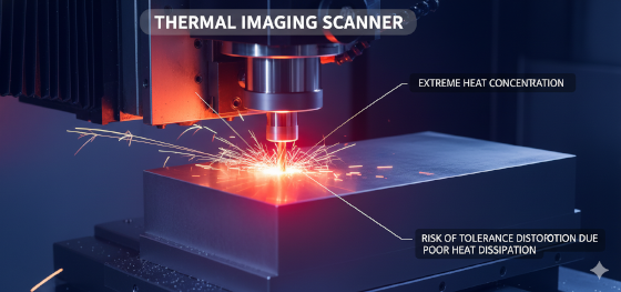 Thermal imaging showing heat dissipation failures when CNC milling titanium alloys