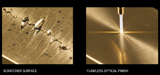 Microscopic comparison of scratched brass surfaces against flawless mirror finishes achieved via high pressure coolant