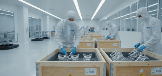 turnkey production floor packing small batches of aluminum UAV mounts