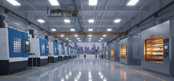Modern factory floor utilizing heavy curing ovens to stabilize transparent silicone components