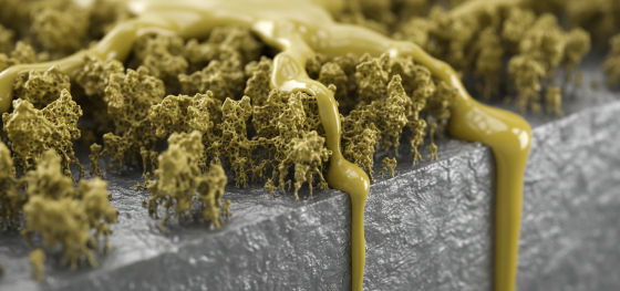 microscopic chemical crystals securing liquid polymer adhesion