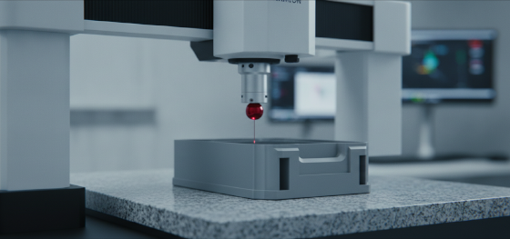 Advanced CMM using a ruby probe verifying dimensional draft angles on a hardware shell