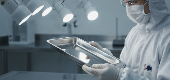 holding stainless steel medical tray