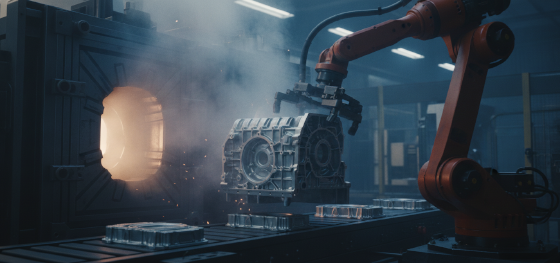 robotic arm handling freshly cast structural hardware on factory floors robotic arm handling freshly cast structural hardware on factory floors