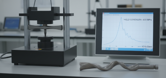 Universal testing machine comparing the yield strength and stress-strain curves of 1018 vs 1045 steel specimens_ Universal testing machine comparing the yield strength and stress-strain curves of 1018 vs 1045 steel specimens_