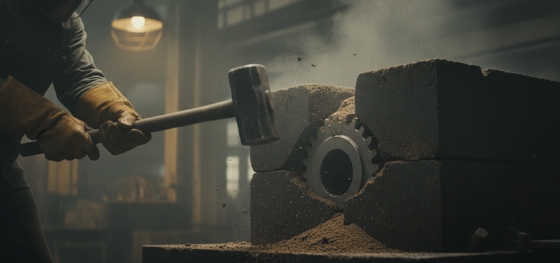 breaking traditional green sand molds after metal pouring