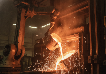 robotic ladle pouring molten aluminum in high pressure injection environment.png