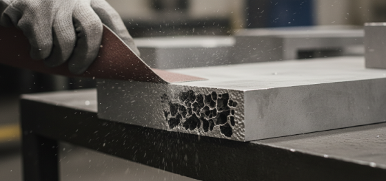 abrasive sanding exposing hidden gas porosity inside raw metal castings