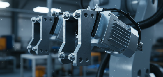 Blue-white zinc plated carbon steel brackets assembled inside a robotic arm requiring precision tolerances Blue-white zinc plated carbon steel brackets assembled inside a robotic arm requiring precision tolerances