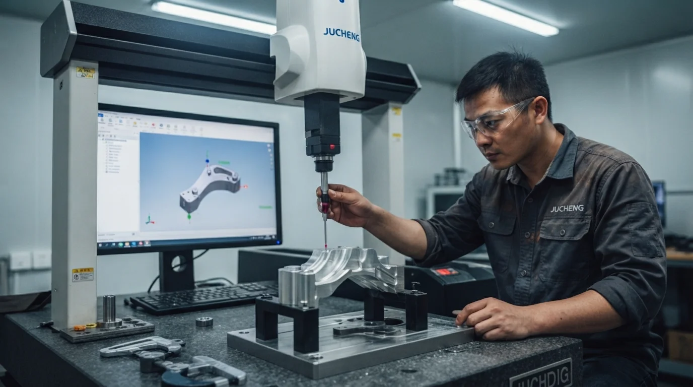 CMM inspector checking machined component
