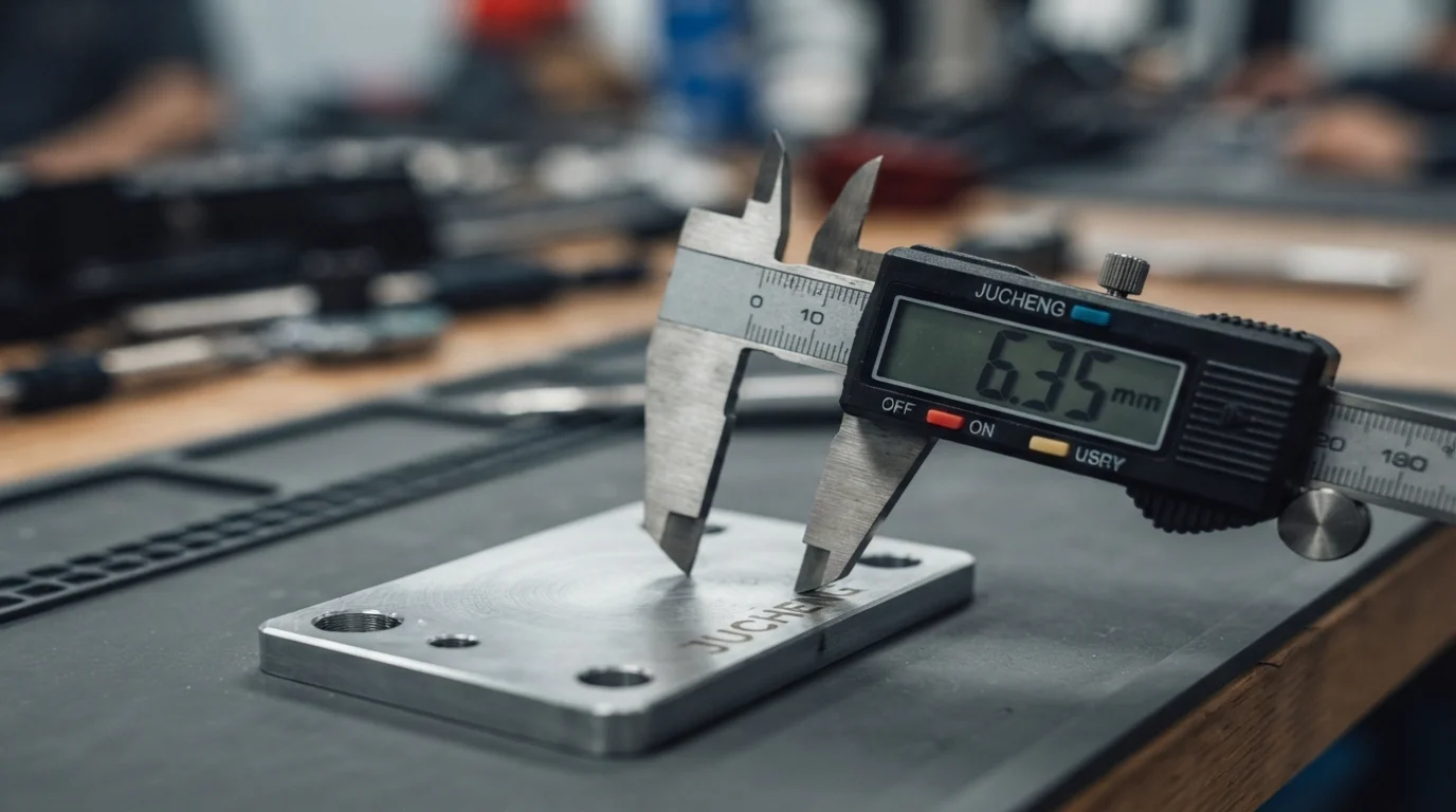 Digital calipers measuring metal thickness