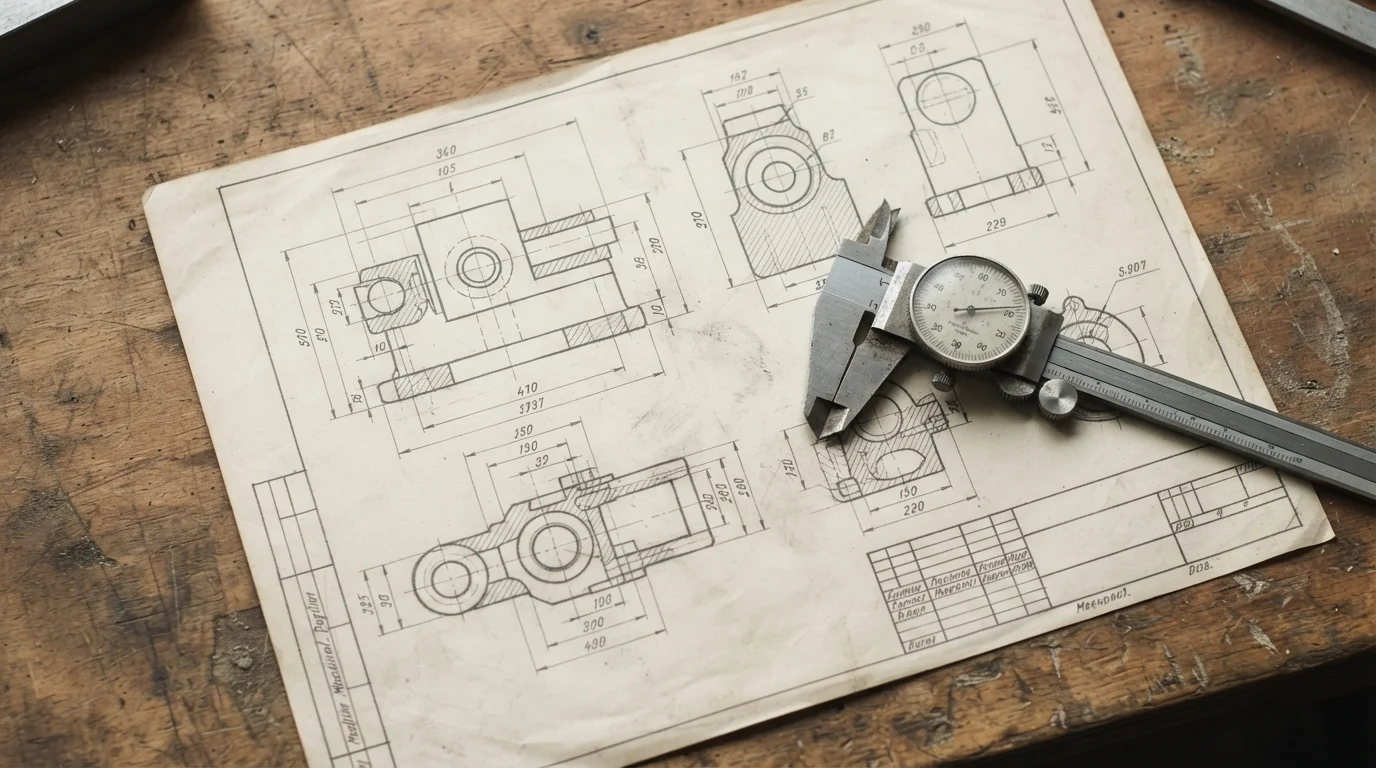 Hand drawn blueprint on desk