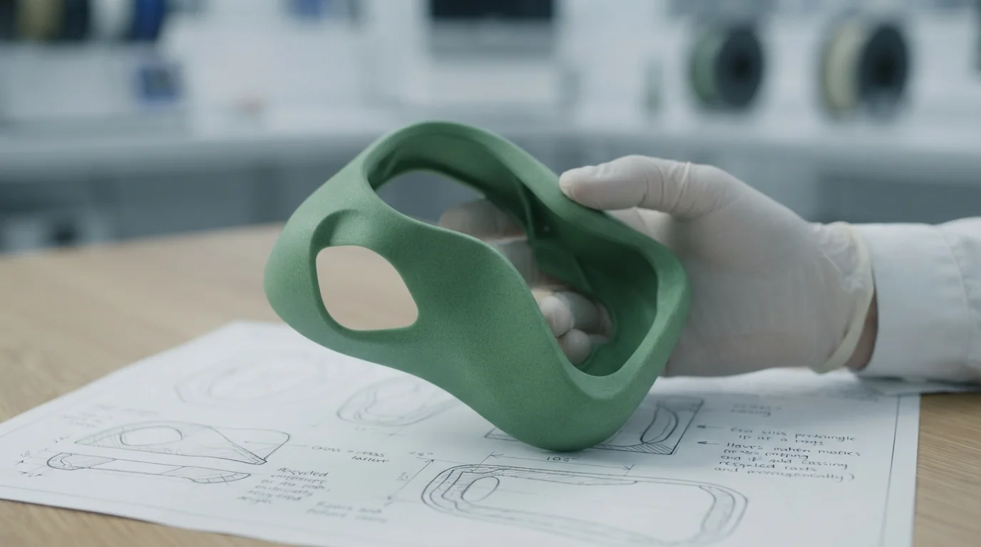 Hand holding recycled plastic casing