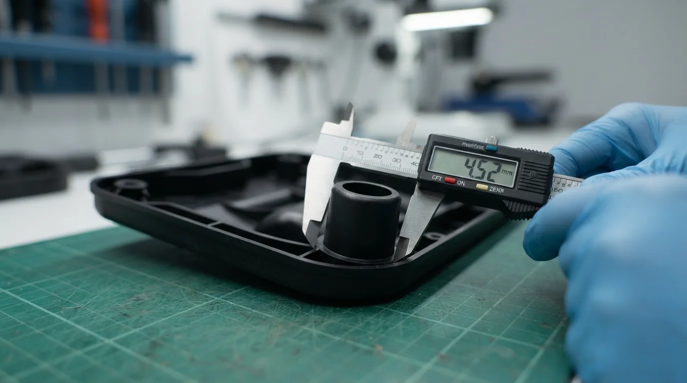 Measuring molded plastic boss