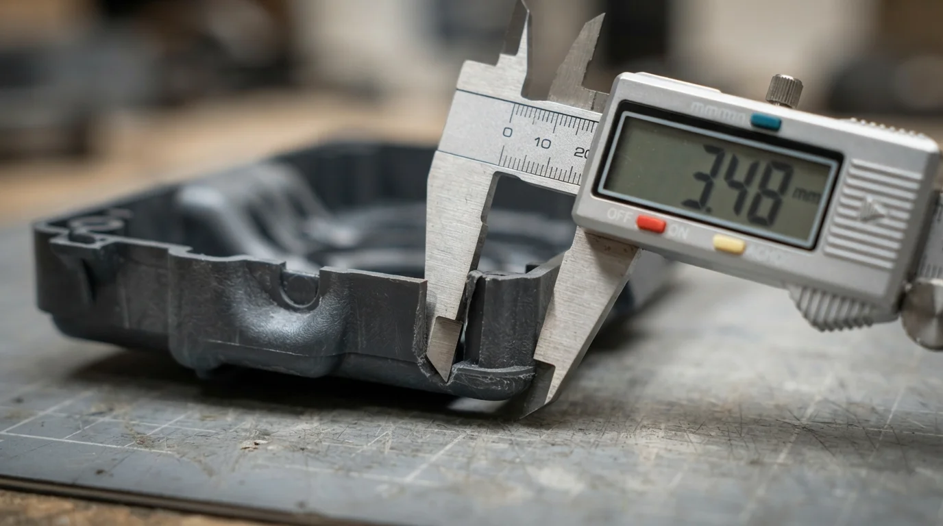 Measuring plastic wall width