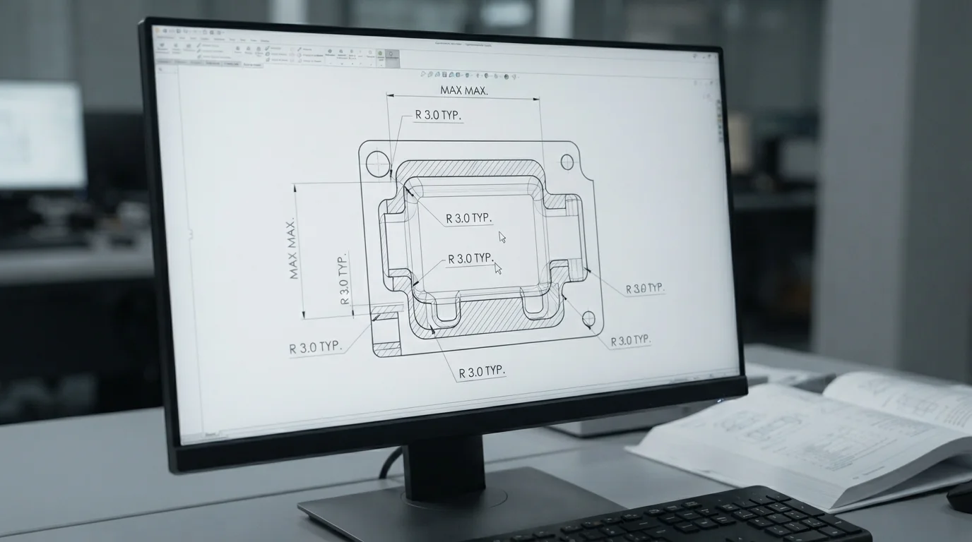 Mechanical drawing showing pocket depth