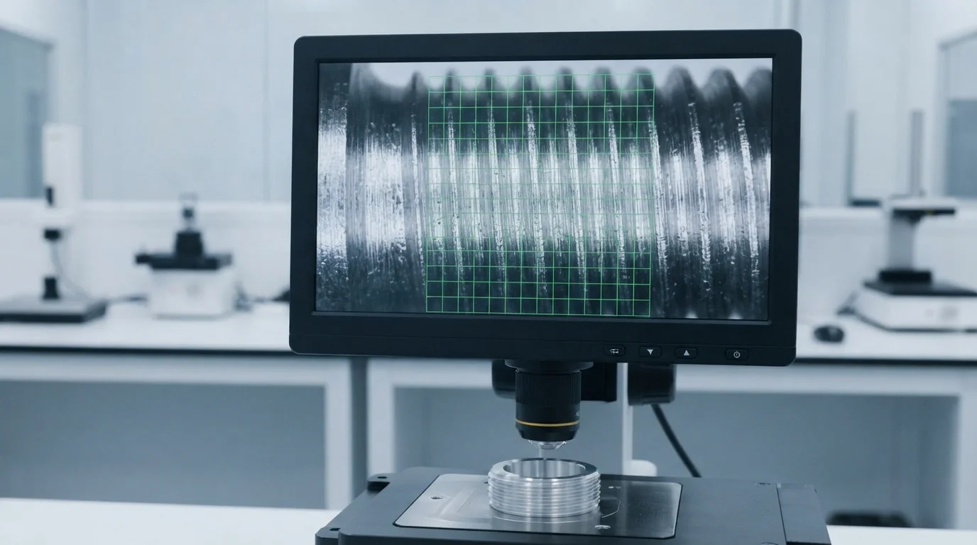 Microscope screen displaying thread profile