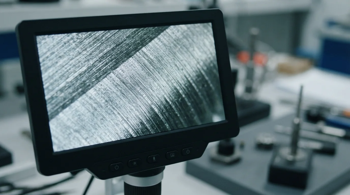Microscope screen displaying thread