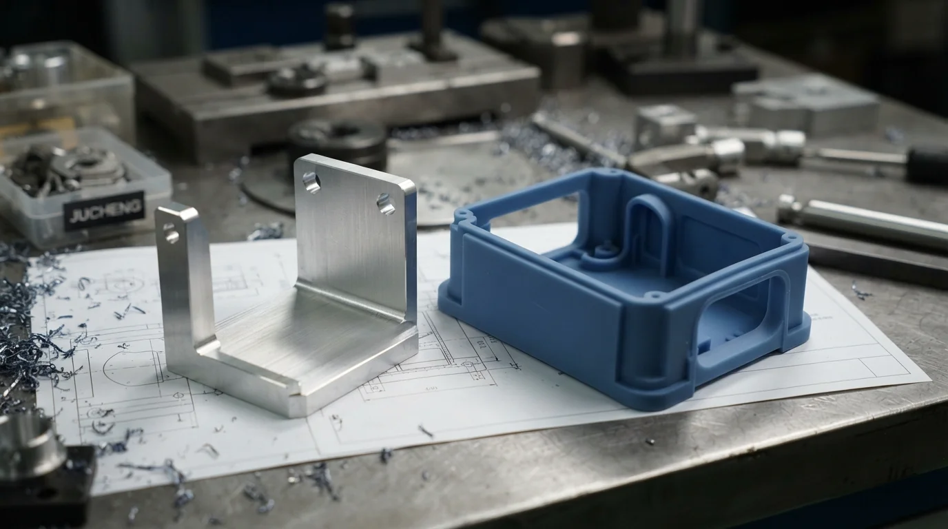 Milled bracket next to printed part