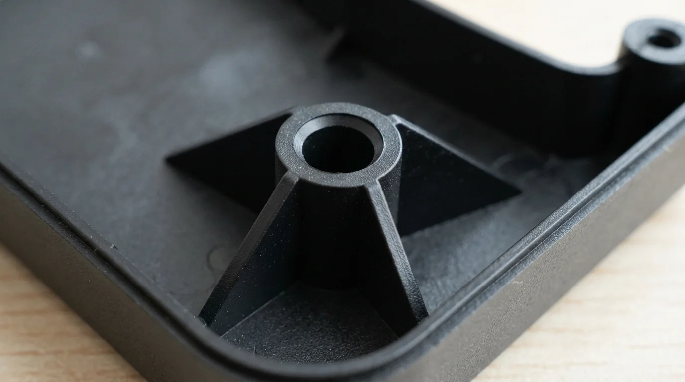 Molded plastic boss with gussets