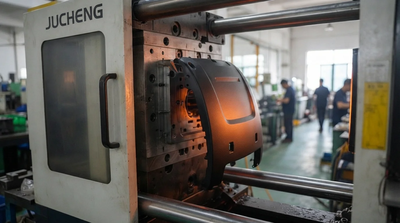 Molding press ejecting finished housing