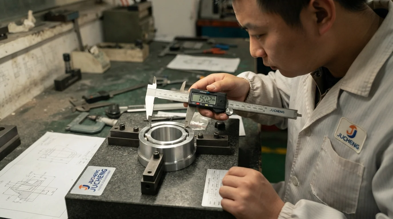 Quality inspector measuring tight bore