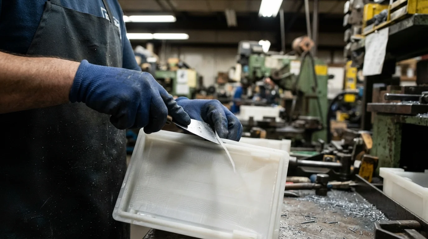Scraping molded nylon tray