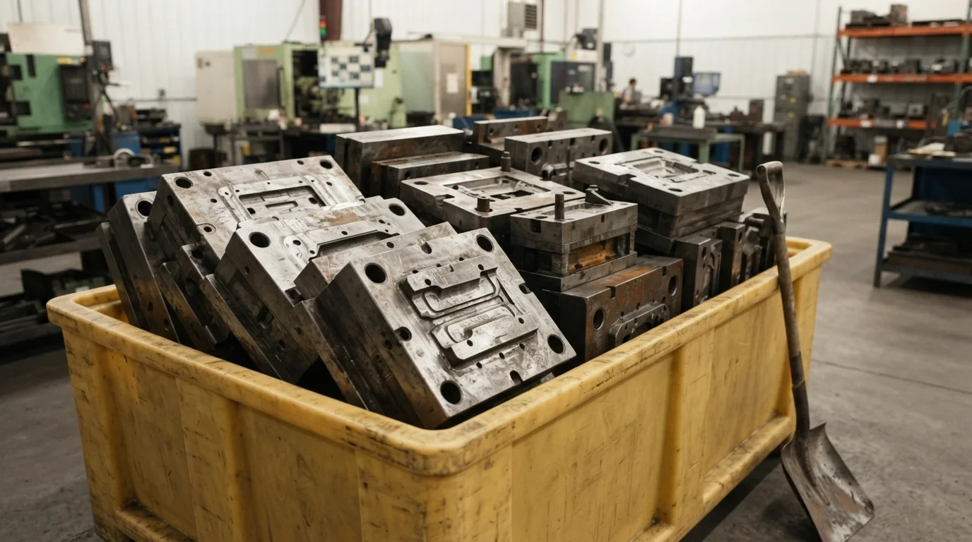 Scrapped steel injection molds piled