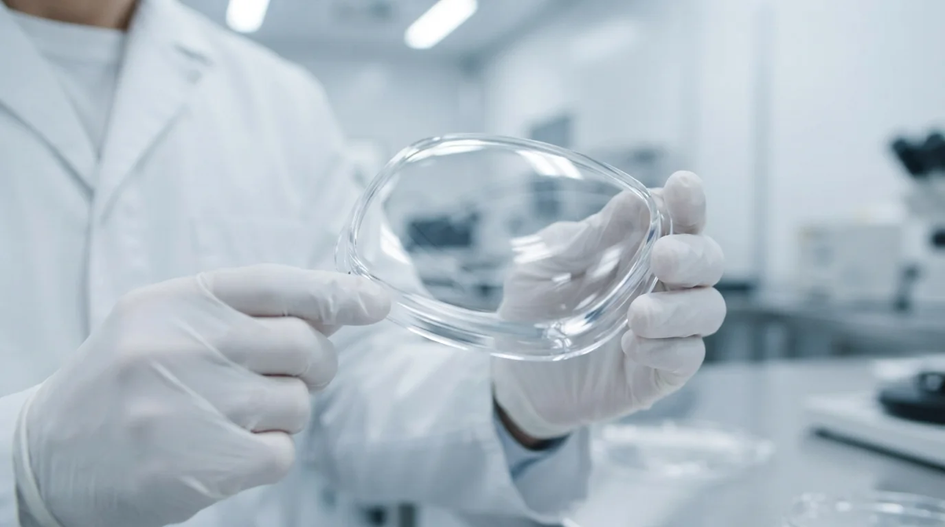 Technician holding polished clear lens
