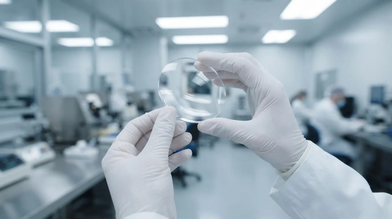 Technician holding polished lens