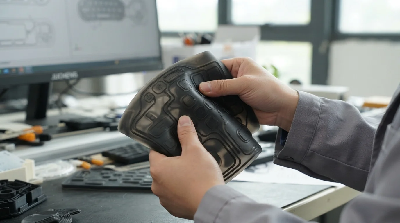 inspecting flexible elastomeric keypad part