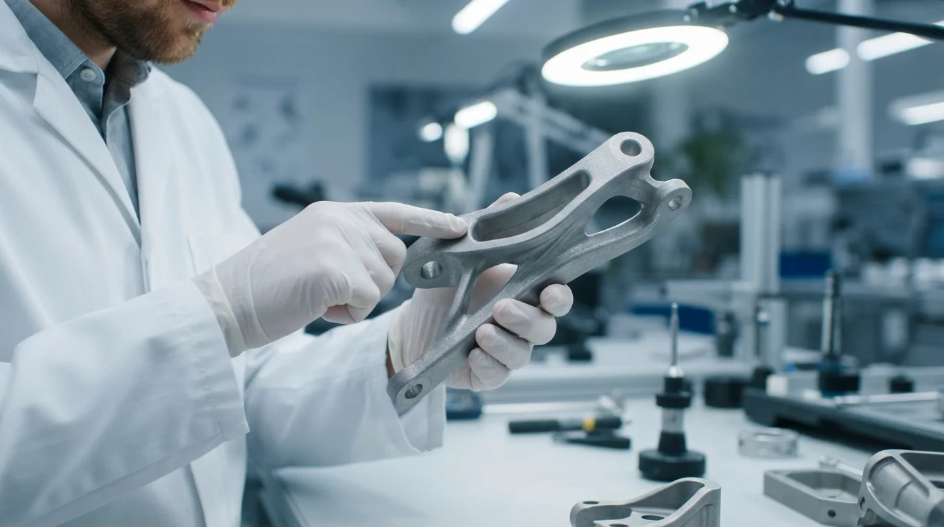inspecting lightweight raw titanium bracket