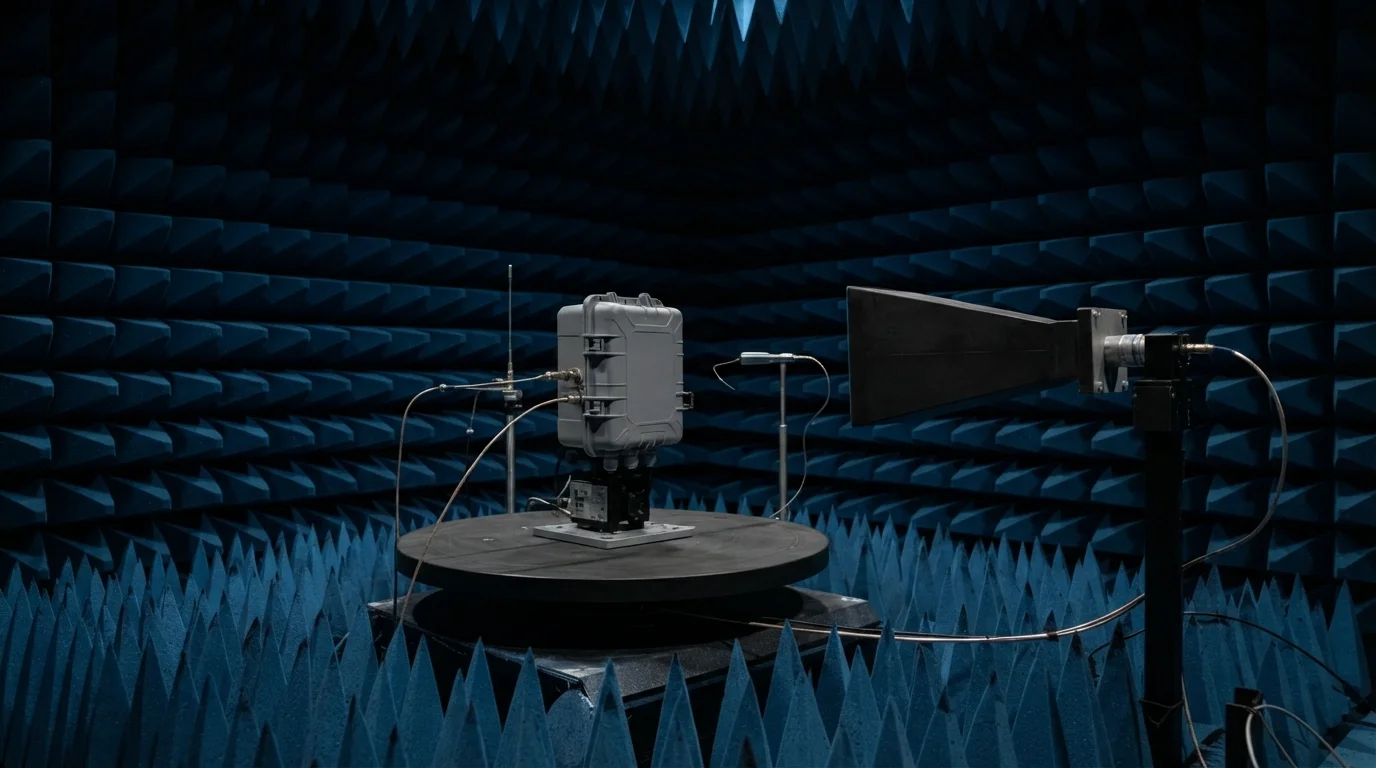 Anechoic chamber testing wireless signal transmission