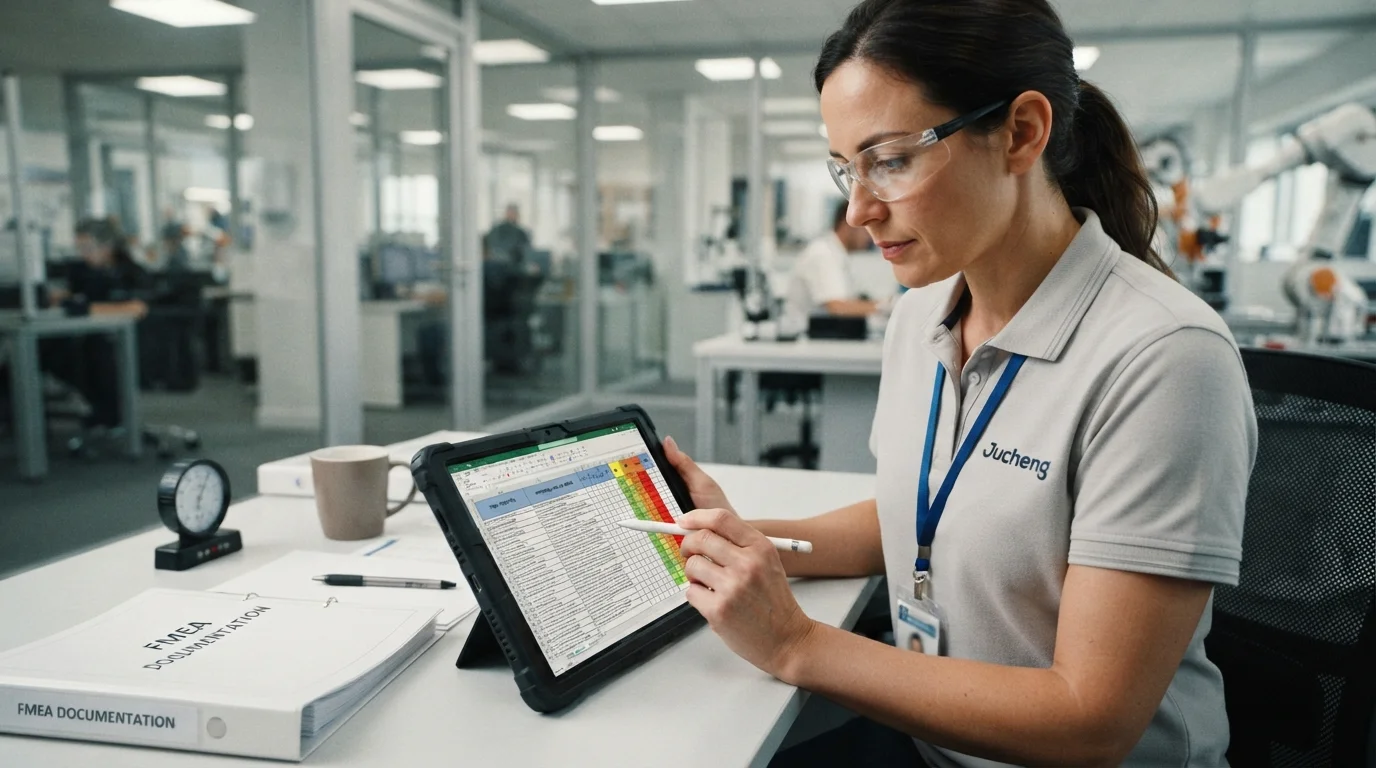 Auditor reviewing FMEA risk documentation