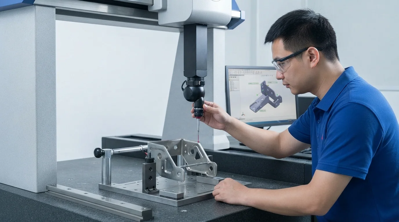 CMM arm verifying stamped bracket