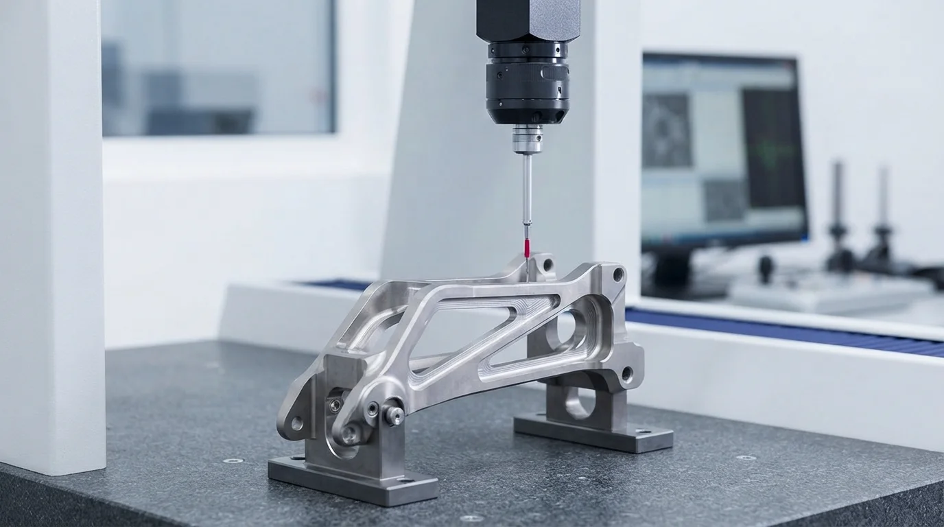 CMM inspecting titanium chassis bracket