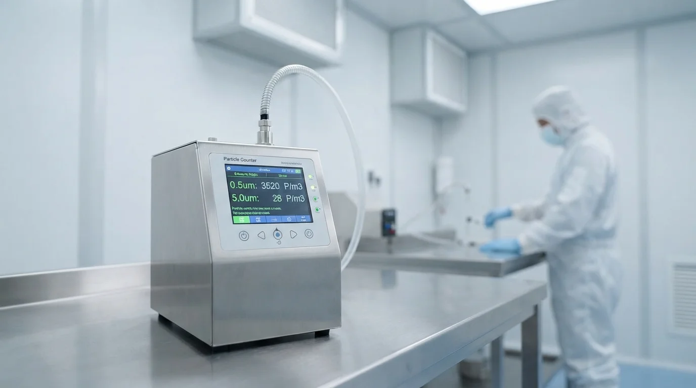 Cleanroom particle counter device