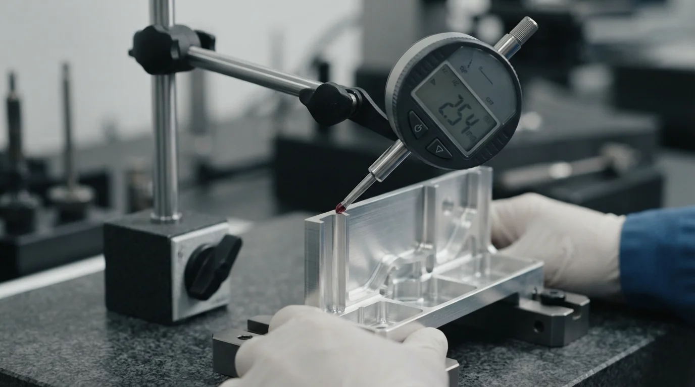 Dial indicator measuring wall deflection
