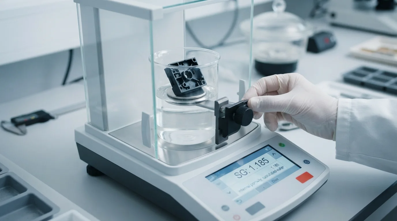Digital density balance testing plastic component porosity